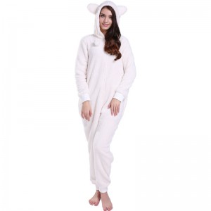 Pyjama Onesie Crème Femmes À Capuche Avec Oreilles Animales
