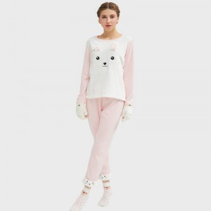 Ensemble de pyjamas de chat en broderie animale en molleton pour femmes