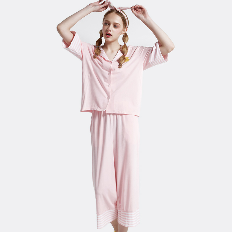Ensemble de pyjama en jersey de coton et spandex à rayures pour femmes